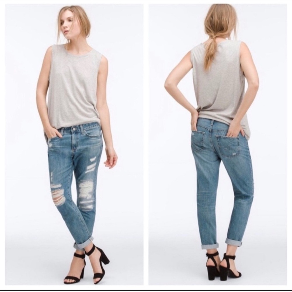 Ag Adriano Goldschmied Blue slouchy Skinny Jeans with Distressed Accents